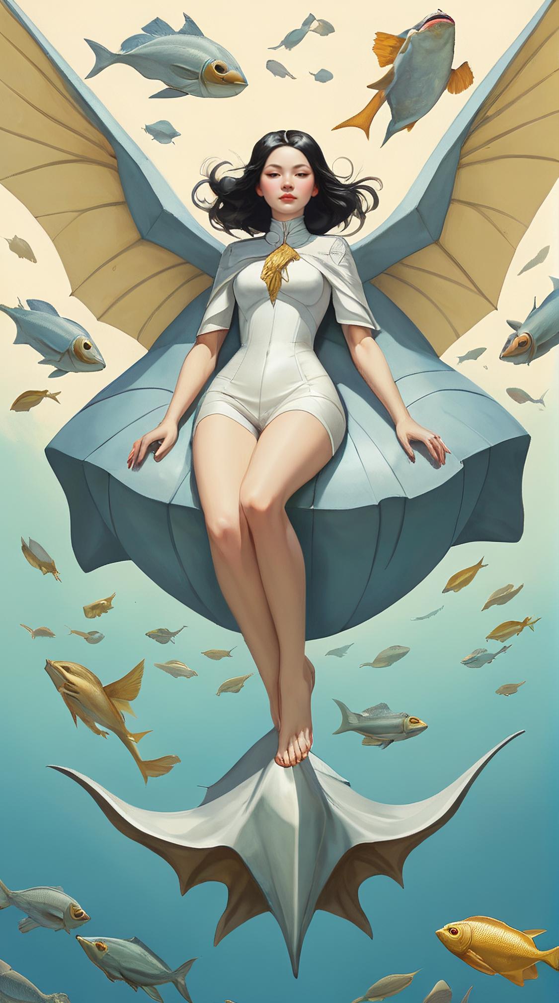 art by Tran Nguyen and Loish , majestic, Foul Unconventional Stingray Golem of The fallen, background