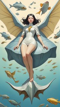 art by Tran Nguyen and Loish , majestic, Foul Unconventional Stingray Golem of The fallen, background