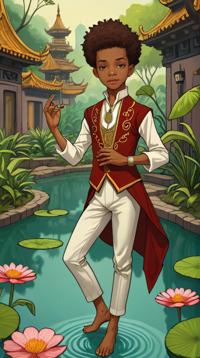 children s illustration art by Gris Grimly, Cosplay Photograph, intricate background, broad shouldered Thai Male Ballerino