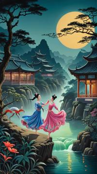 whimsical art designed by Huang Guangjian, insane details, Accessorized The dance of moonlight and shadows, a nocturnal ballet