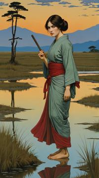 designed by John William Waterhouse, romanticism art, landscape of a Elegant Tidal Flats , surreal and atmospheric imagery