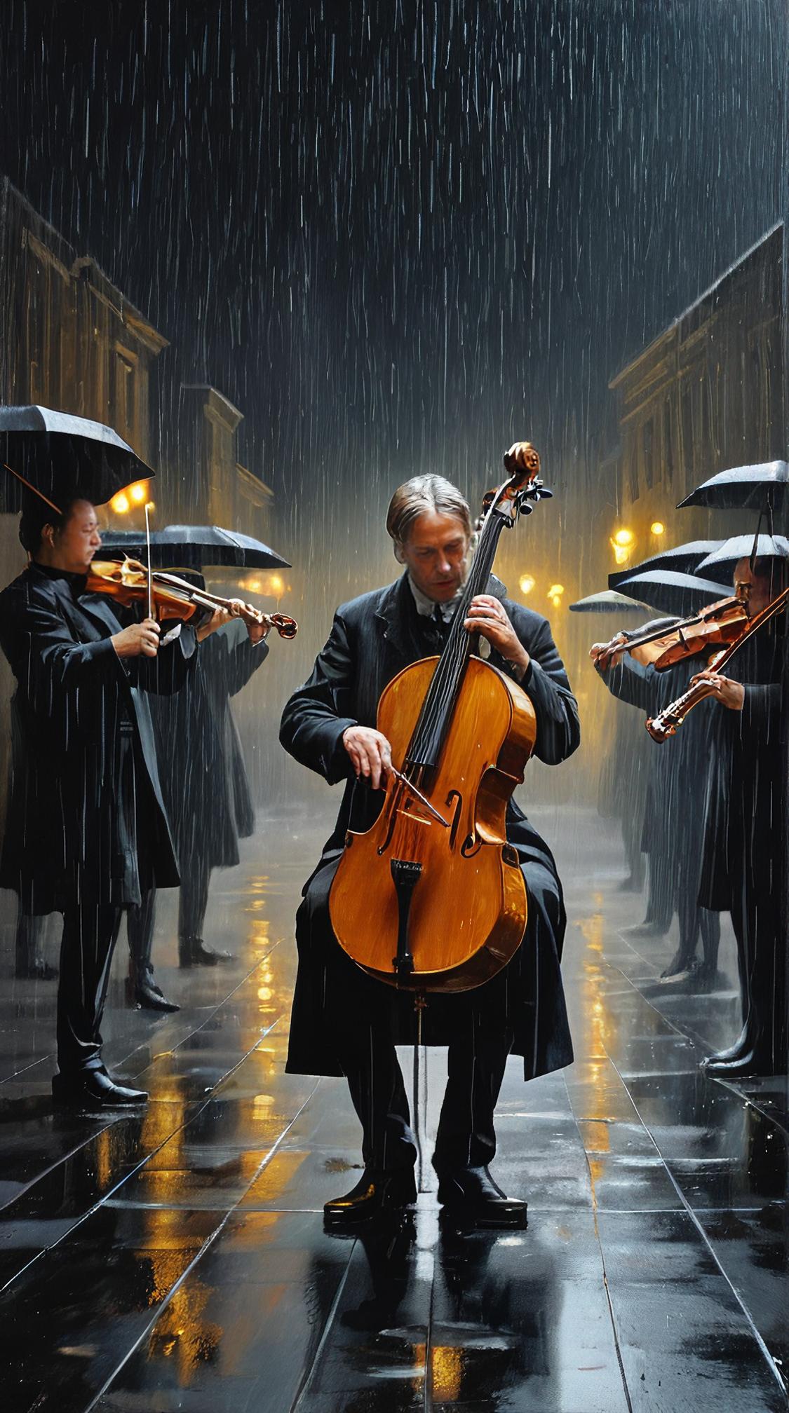 On pale black paper, Painting, Alabaster theme , The symphony of rain