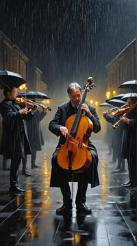 On pale black paper, Painting, Alabaster theme , The symphony of rain