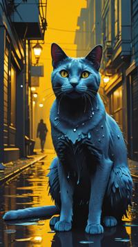 stylized by Atey Ghailan and Jeremy Mann, scene art, Russian Blue Cat, it is Magnificent