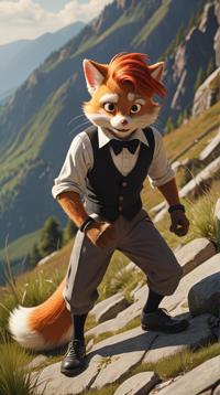 desolate hillside, noir, ground level shot of a Tails , Tails is Glad