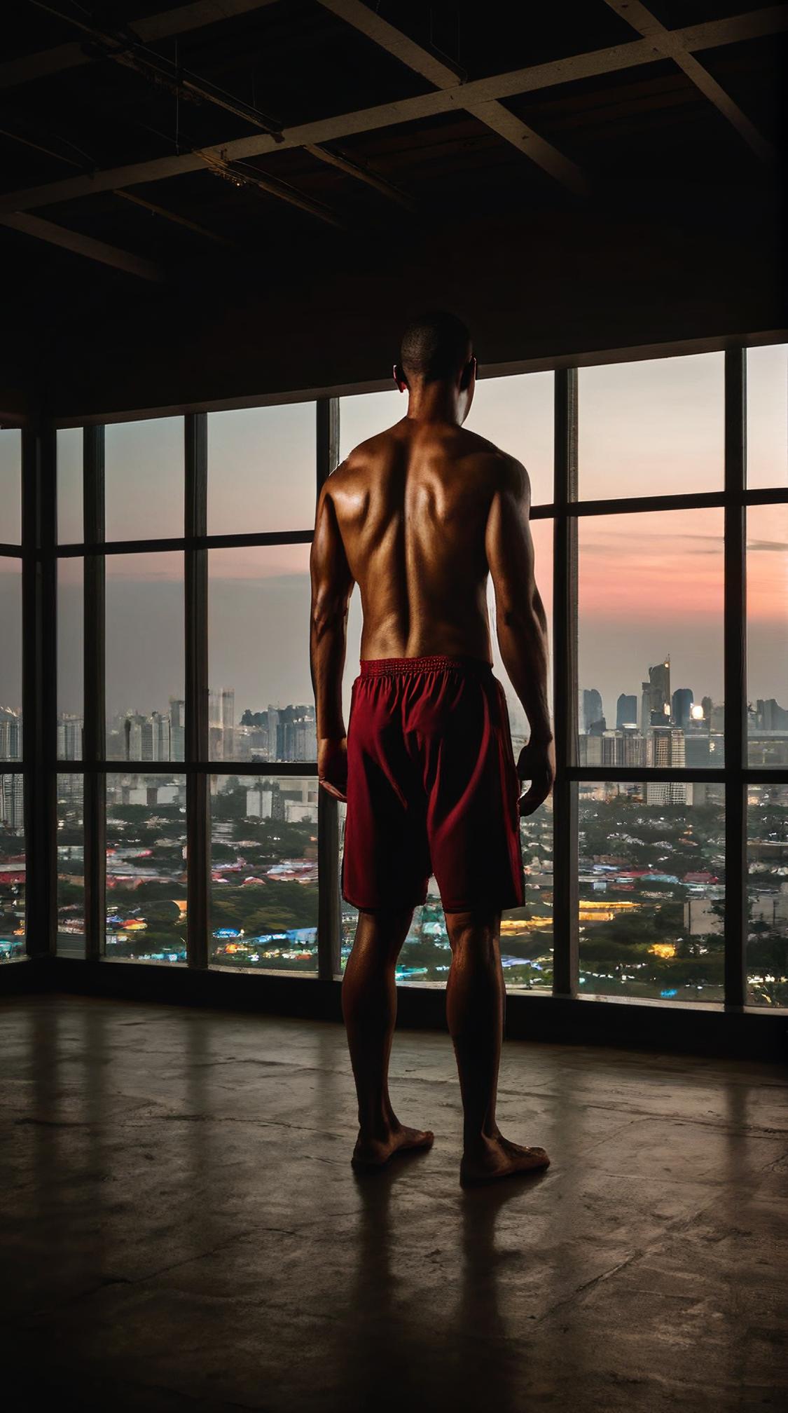 Portrait, landscape of a Manila from inside of a Gym, it is very Traditional, at Twilight