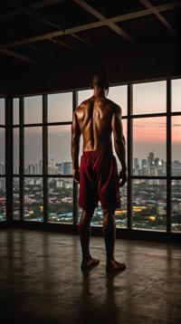 Portrait, landscape of a Manila from inside of a Gym, it is very Traditional, at Twilight