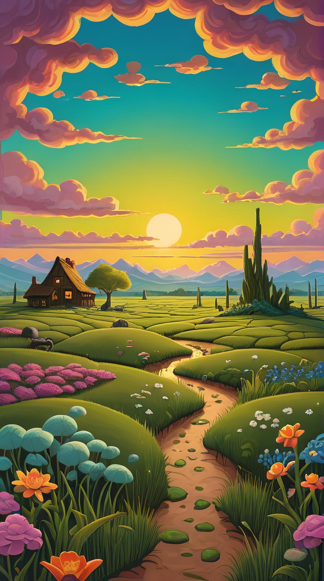 illustration art designed by Glen Orbik and Victor Brauner, desolate field, Tonalism, Hopeful