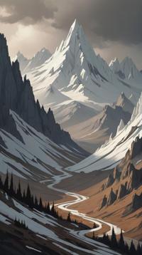by Lois van Baarle, mountains, landscape of a dark white Kiev , Crude