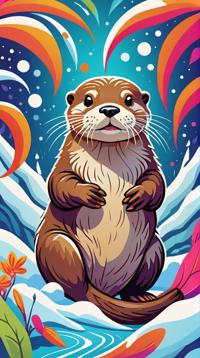 Vector Art, Vibrant Otter, Snowy, overly complex style