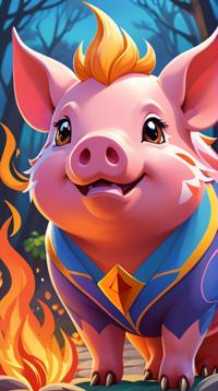 stylized, Gorgeous Unique Fire Pig Pok mon, at Dusk, portrait art designed by Sydney Prior Hall Tom Whalen