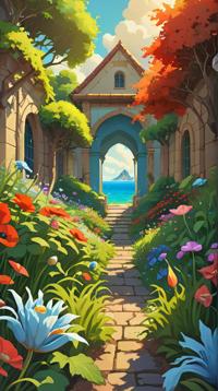 surrealism art stylized by RHADS, On pale black paper, Light Nautical Herb garden Poppies , in a Final Fantasy setting