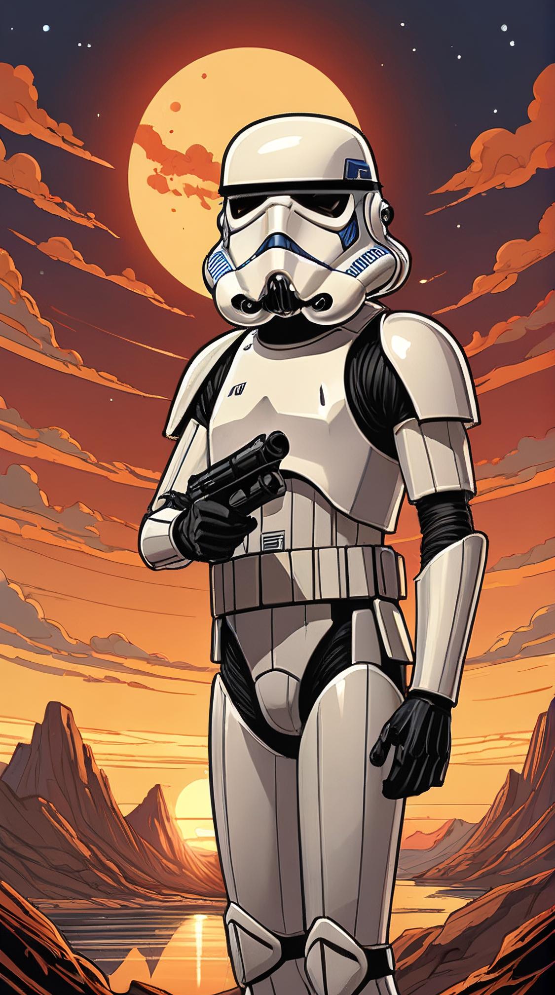 by Victo Ngai and Anne Stokes, children s illustration art, sock puppet of a Charismatic Male Stormtrooper, Bald hair styled as High and tight