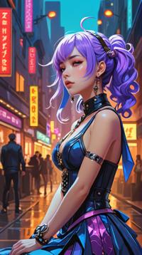 Darkpunk, pixiv, Bardcore, blue and Mauve neon hue