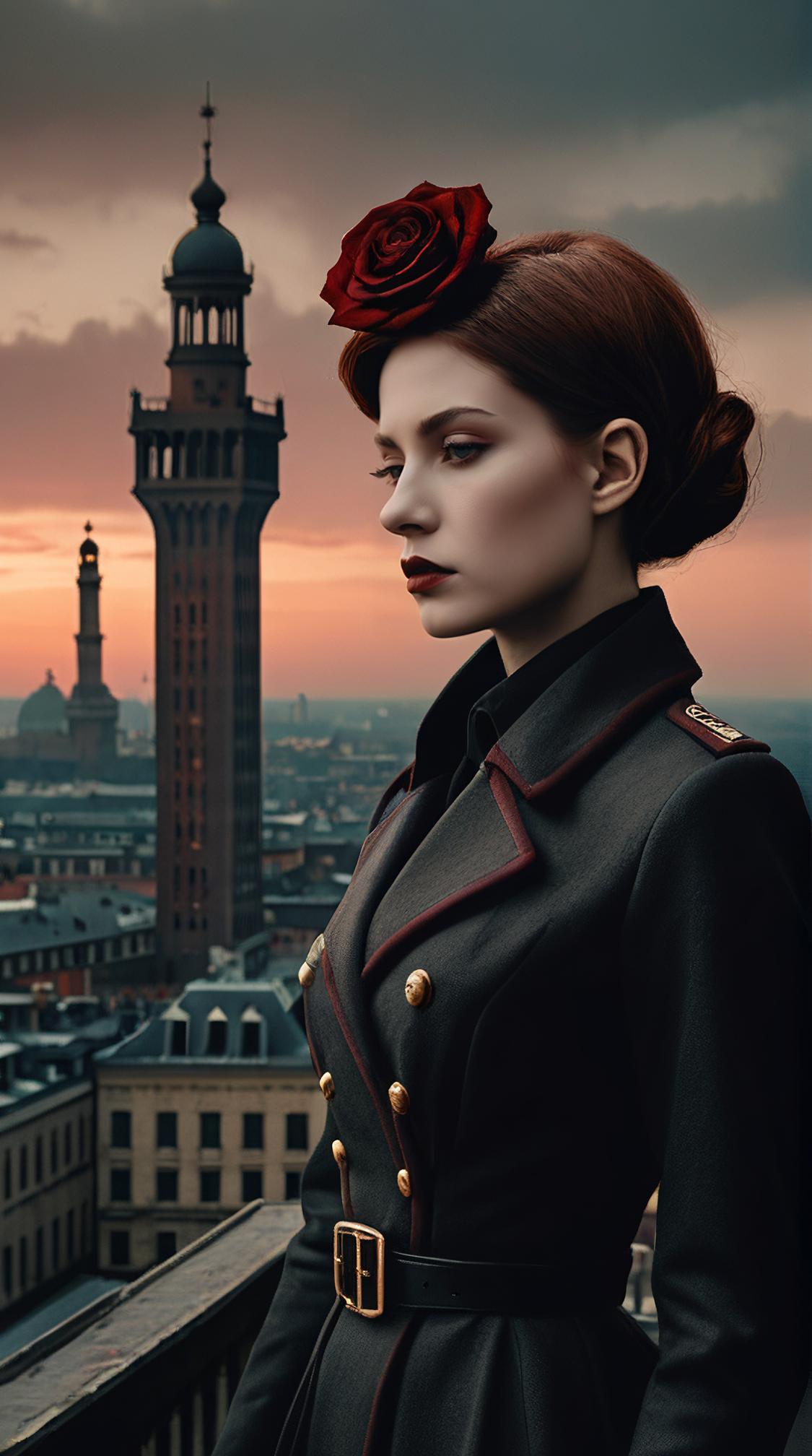 stylized by Romina Ressia , surrealism art, Golden ratio, landscape of a Dieselpunk Extreme Charcoal and Rose Agra