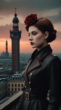 stylized by Romina Ressia , surrealism art, Golden ratio, landscape of a Dieselpunk Extreme Charcoal and Rose Agra