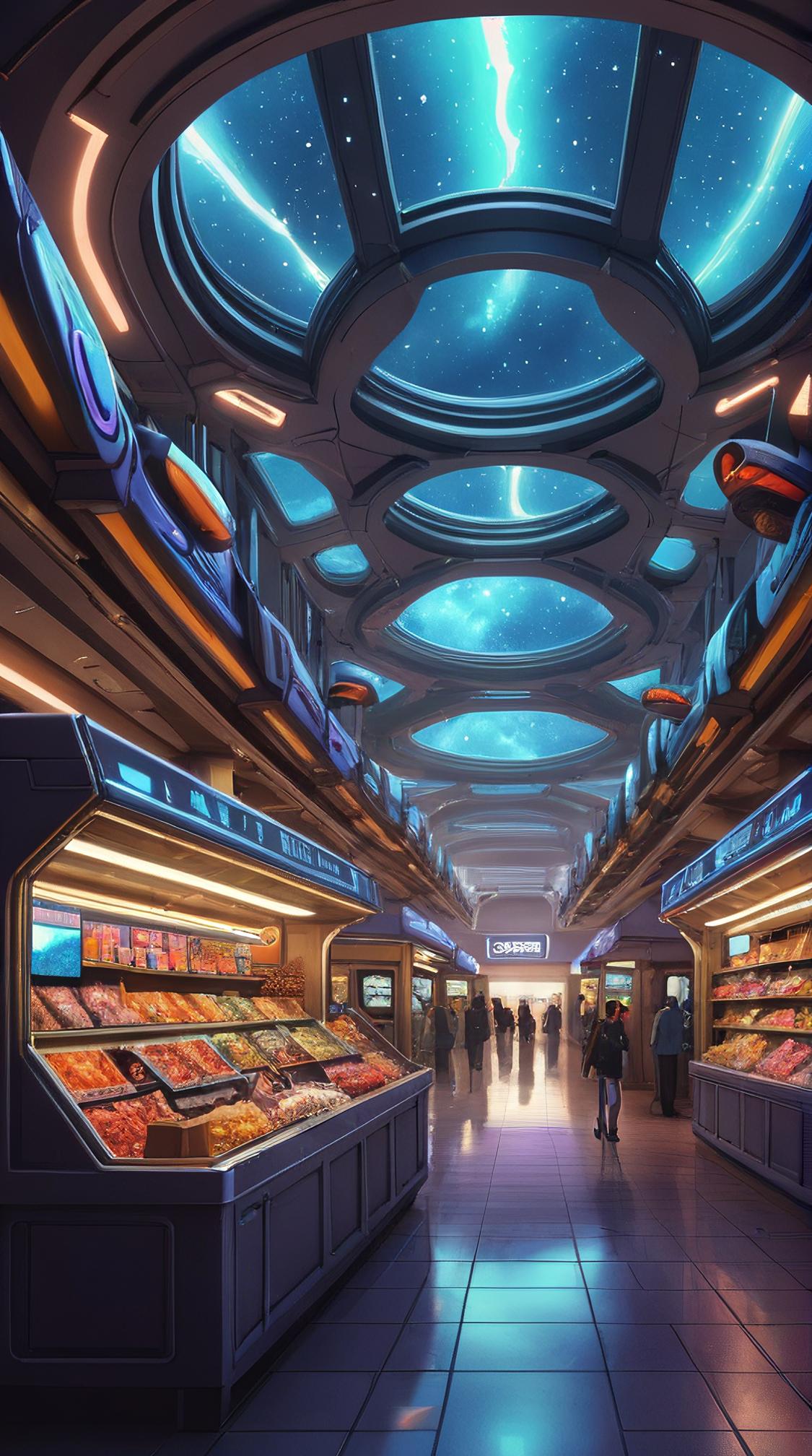 Galactic Resource Station and Shopping mall, very Abhorrent and Mushroomy, illustrious, dynamic cinematic perfect background