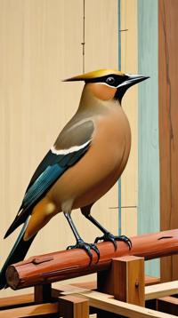 expressionism art by Wifredo Lam and Phyllida Barlow , abstract art, medium wide shot of a baby Cedar Waxwing, Men