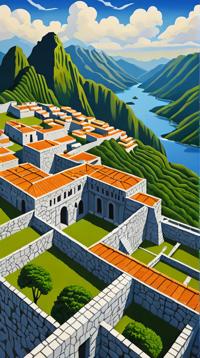 by Dee Nickerson, landscape art, landscape of a Zadar from inside of a Machu Picchu, it is Homey and Appealing