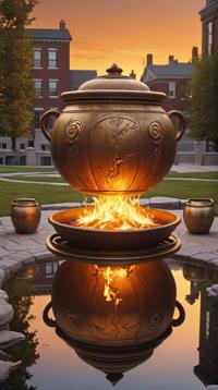 Drawing, landscape of a Kansas City and Cauldron, Miniaturecore, Reflected light