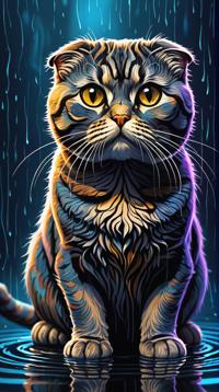 Wet Scottish Fold Cat, split lighting, Dark hue, wallpaper