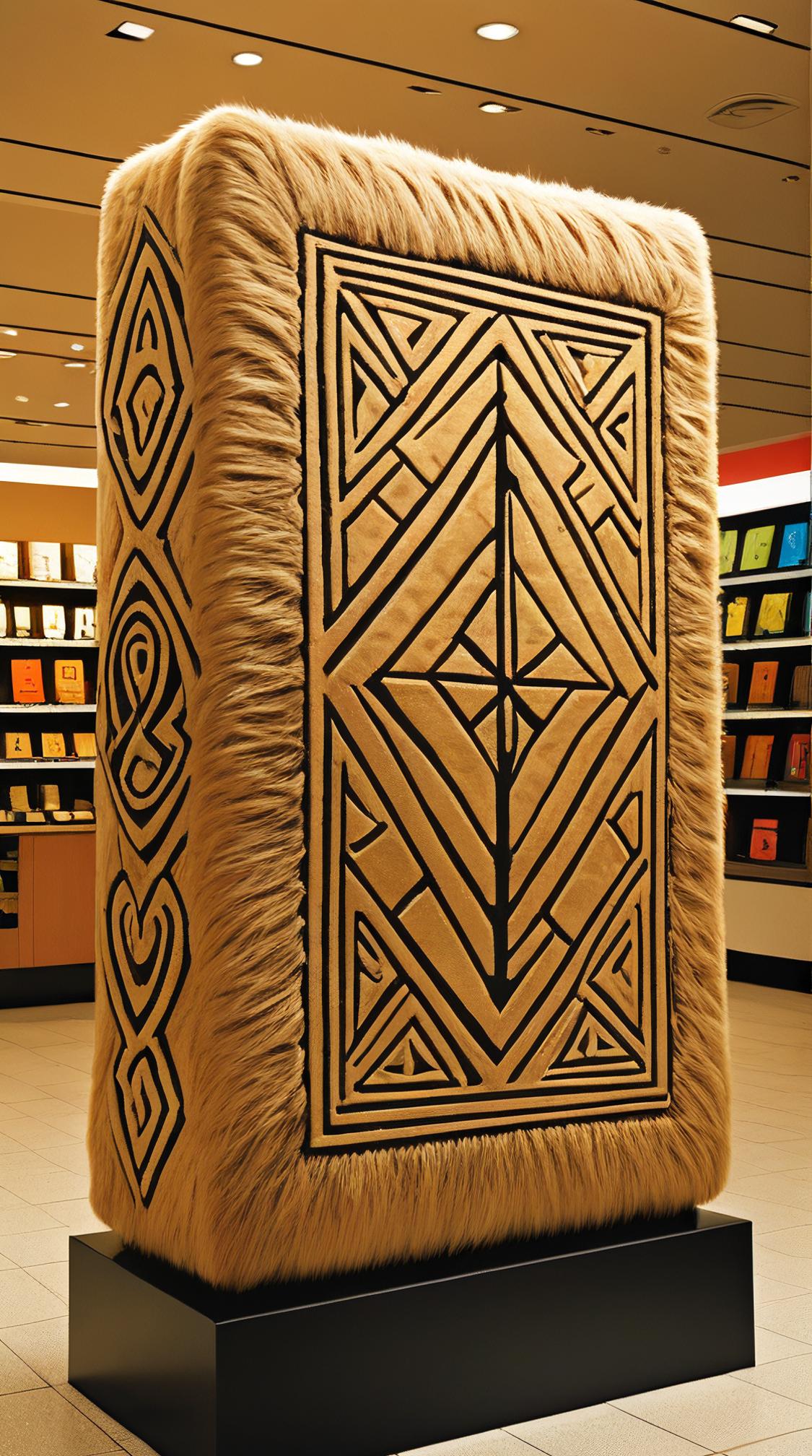 art by Paul Rand, David Carson and Ed Piskor, Vector Art, close up of a Fur Trimmed Glam Runestone