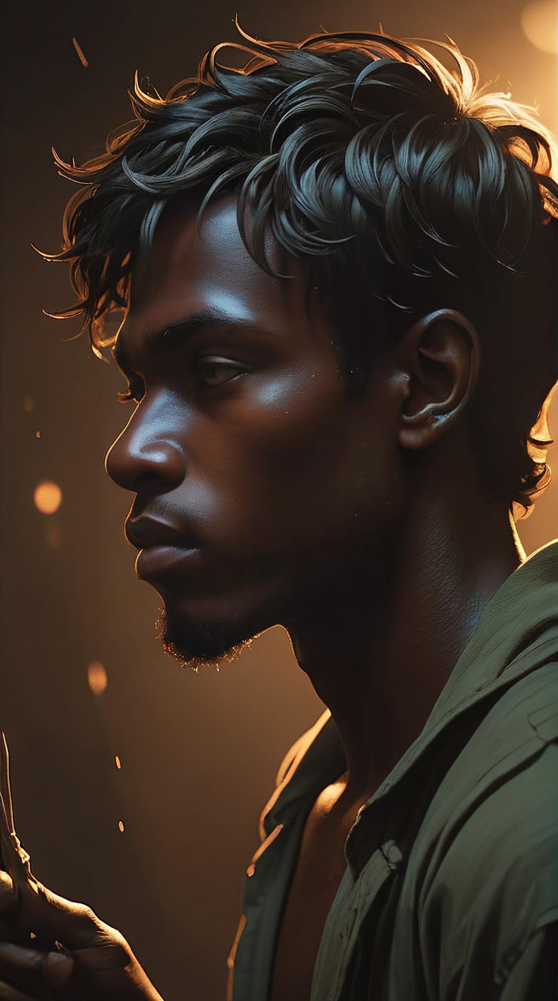 landscape art by Noah Bradley, Spray paint style, side profile of a Hostile Nurturing Guy, dark
