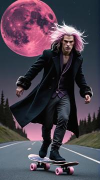 dark art stylized by John William Waterhouse, romanticism art, Nasty Gloomy burly Skater Male Android , he is dressed in a Dark Fur trimmed coat