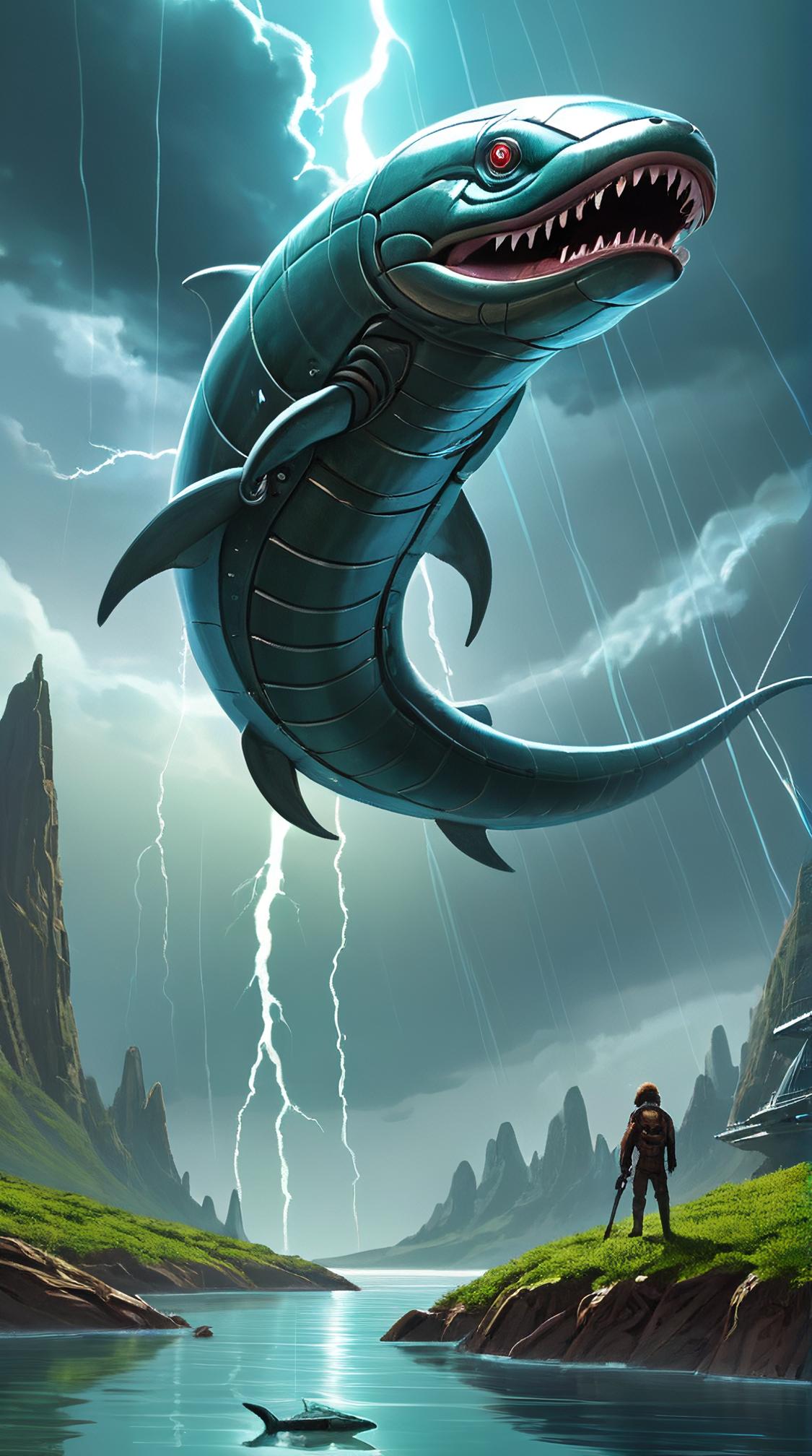 sci fi art by Dean Ellis, Digital art, Harsh Electric Eel, Stormy weather