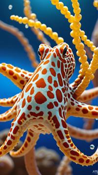 fantasy Color splash, Vector Art, Blue Ringed Octopus Hammerhead Shark with Western skin, Bokeh