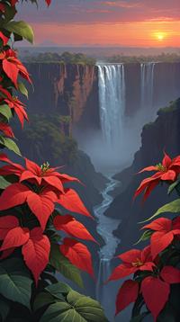 fantasy art by WLOP, landscape of a Victoria Falls and Poinsettia, at Dusk, Digital painting