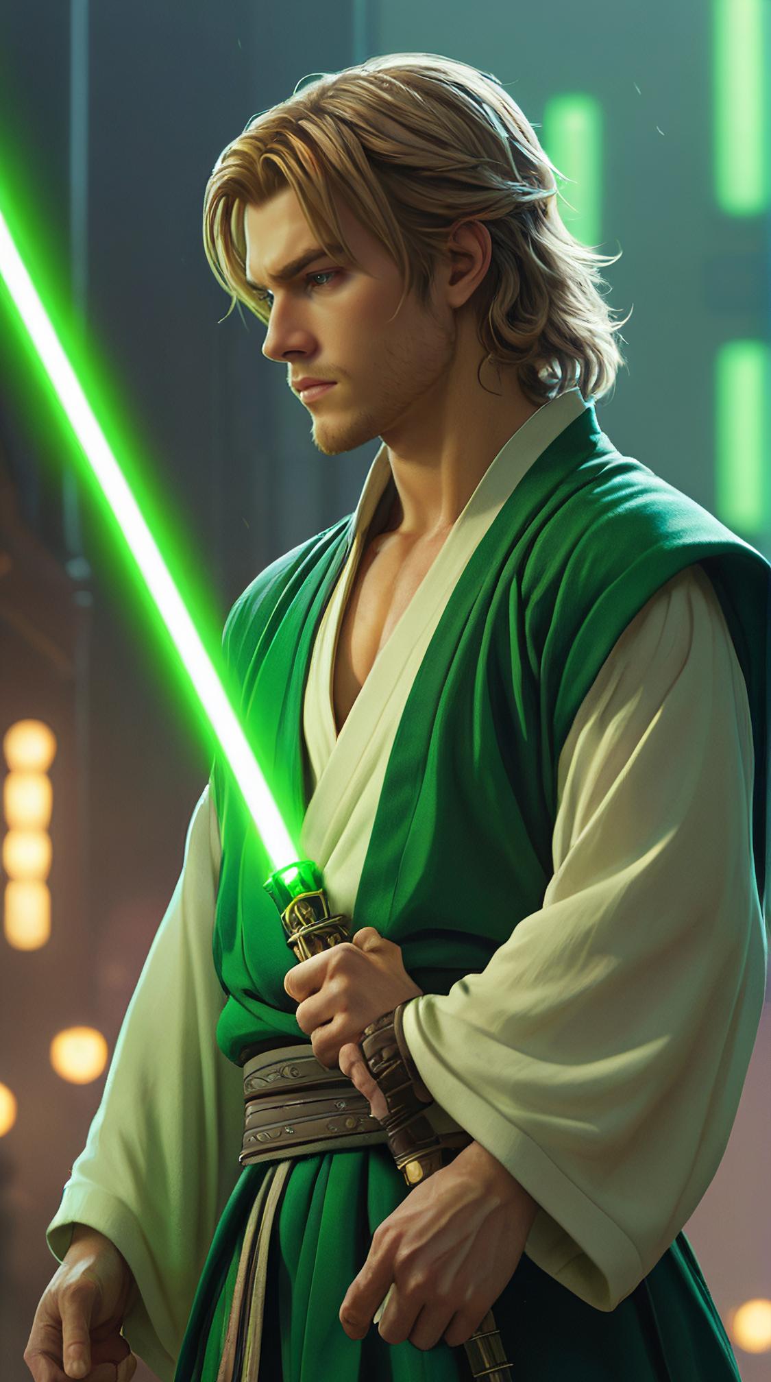 by artgerm, loish and WLOP, Anime, side view shot of a lowborn buff Male Jedi