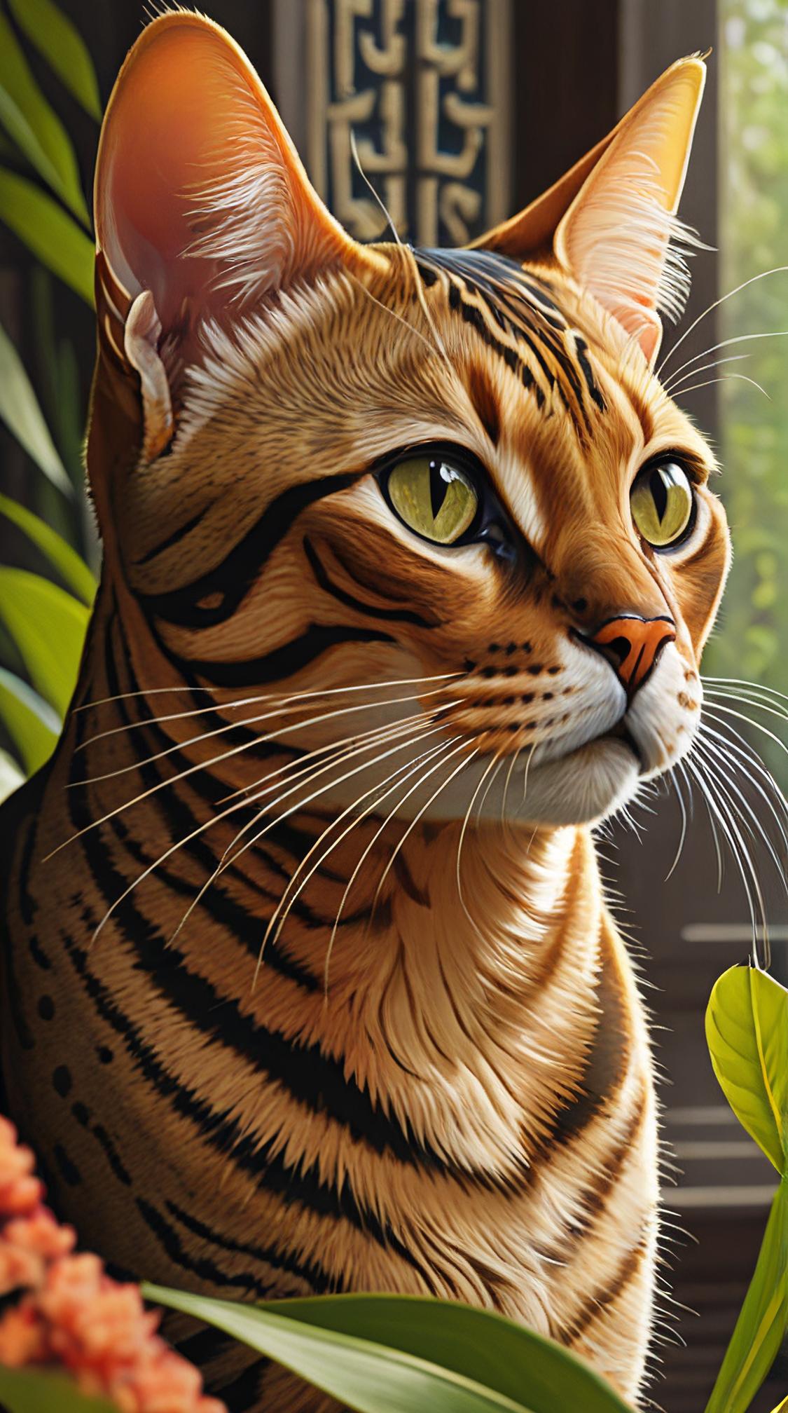 dark art by Amedee Ozenfant , environmental portrait of, Divine Bengal Cat , precise architectural detail