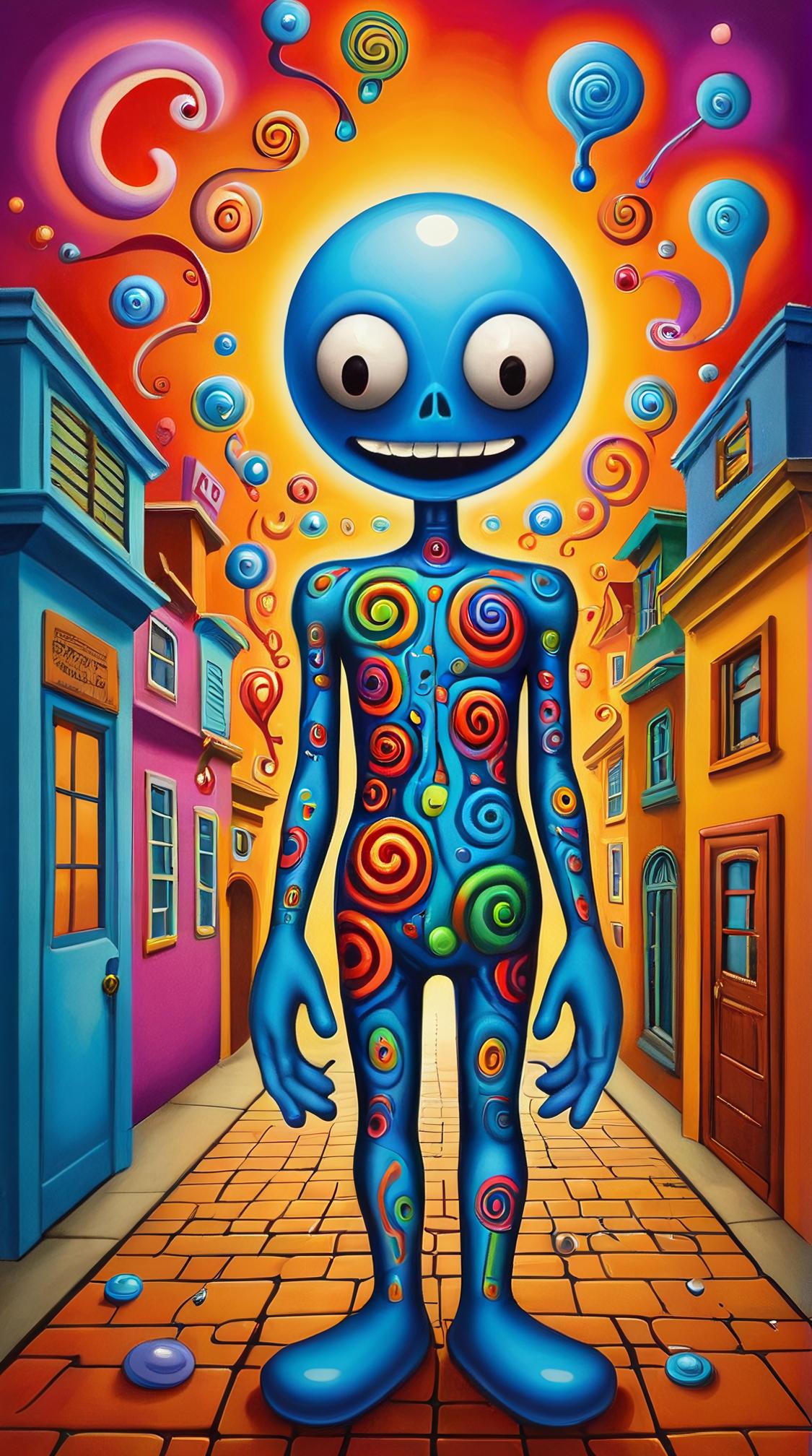 surrealism art stylized by Kenny Scharf , Photograph, Horror, In the embrace of solitude