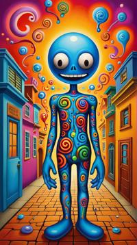 surrealism art stylized by Kenny Scharf , Photograph, Horror, In the embrace of solitude
