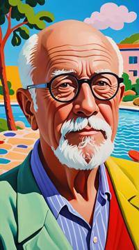 fauvism art designed by Wu Guanzhong and Henri Matisse , landscape art, avant garde, selfie shot angle of a Smart year old Italian Male Mutant