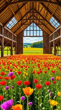 Abstract, award winning, Intwined traditional German Meadow, from inside a Barn