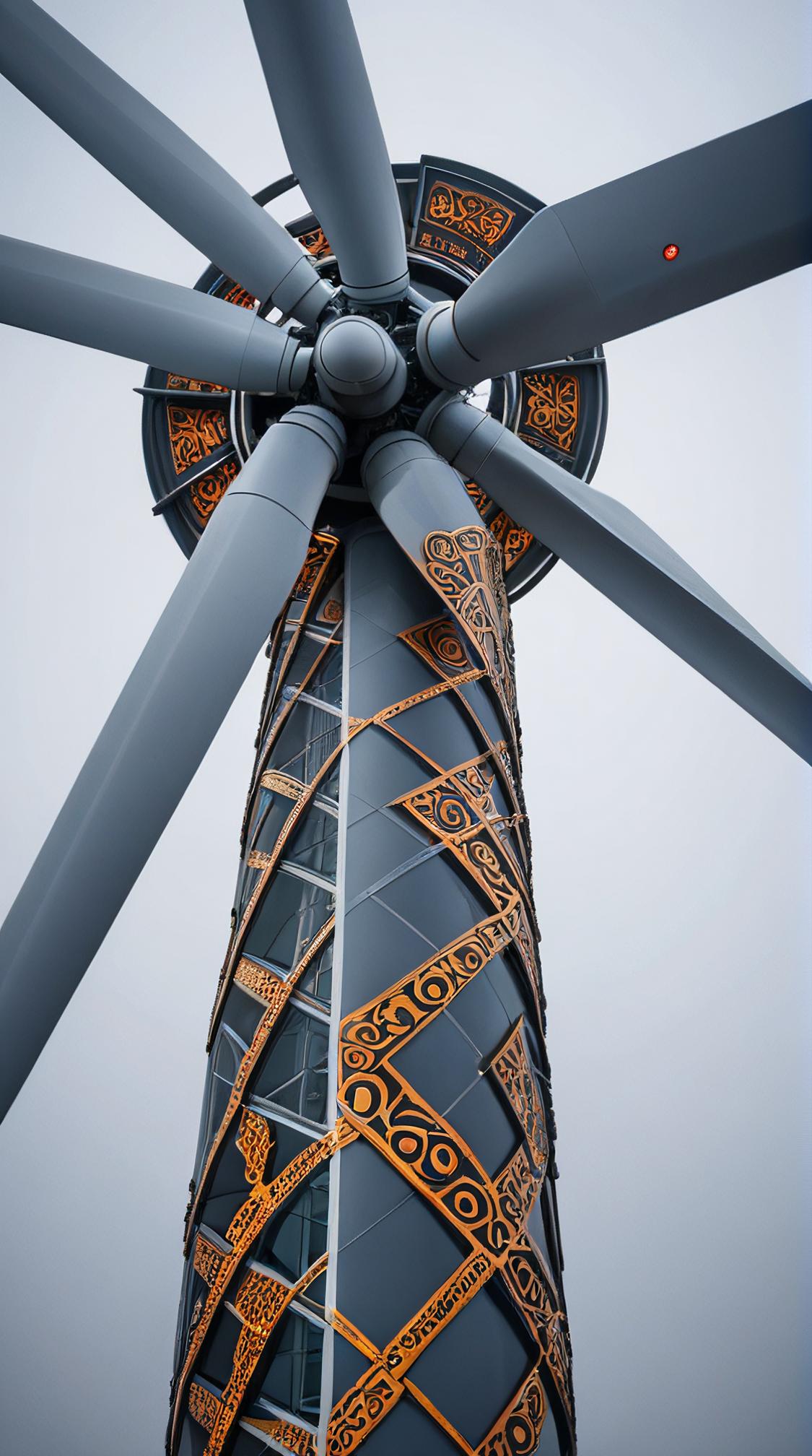 Awe Inspiring Wind turbine, detailed with Large patterns, Foggy, mm
