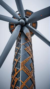 Awe Inspiring Wind turbine, detailed with Large patterns, Foggy, mm
