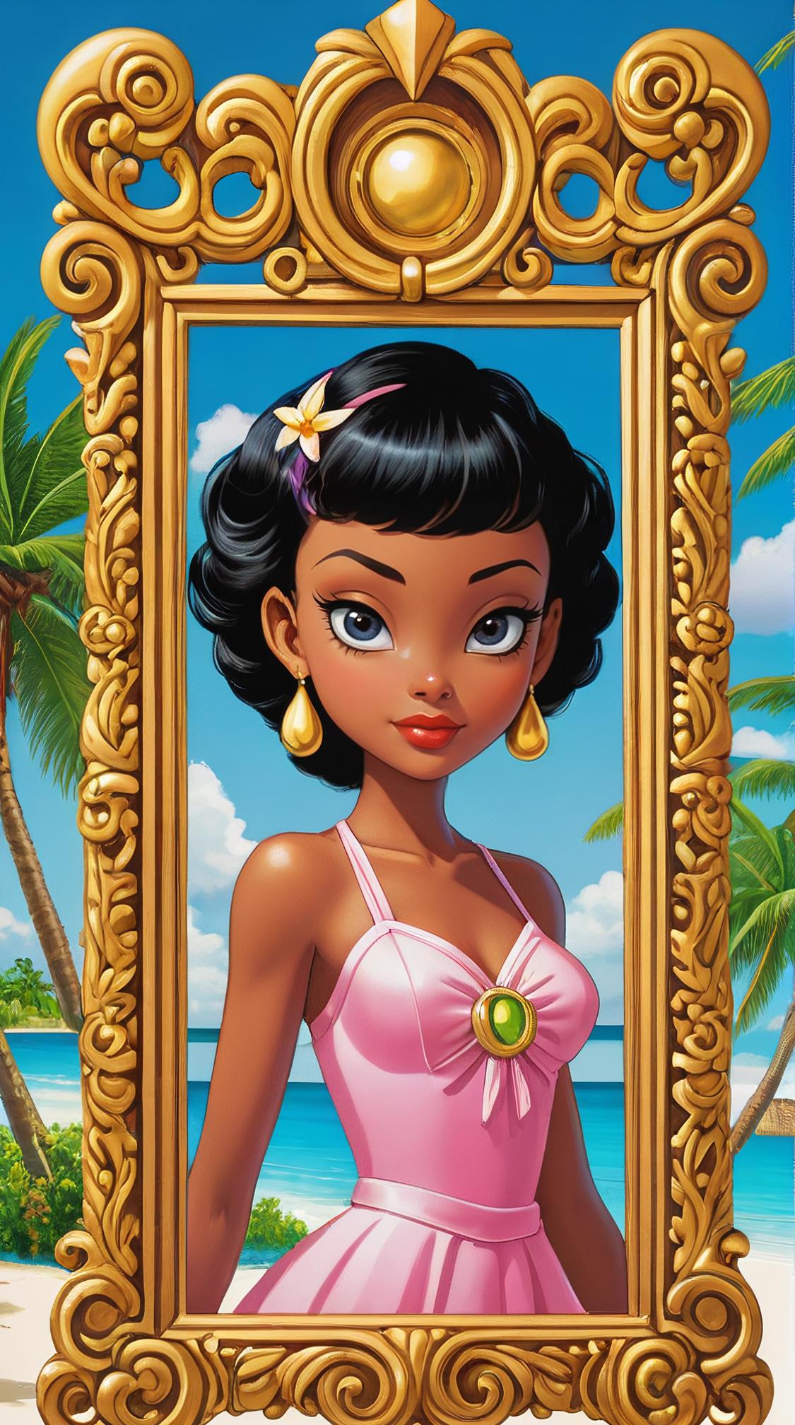 designed by Osamu Tezuka, fashion illustration of a Irresistible Bahamian Picture frame, shallow depth of field, Pioneering