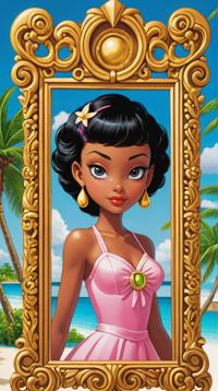 designed by Osamu Tezuka, fashion illustration of a Irresistible Bahamian Picture frame, shallow depth of field, Pioneering