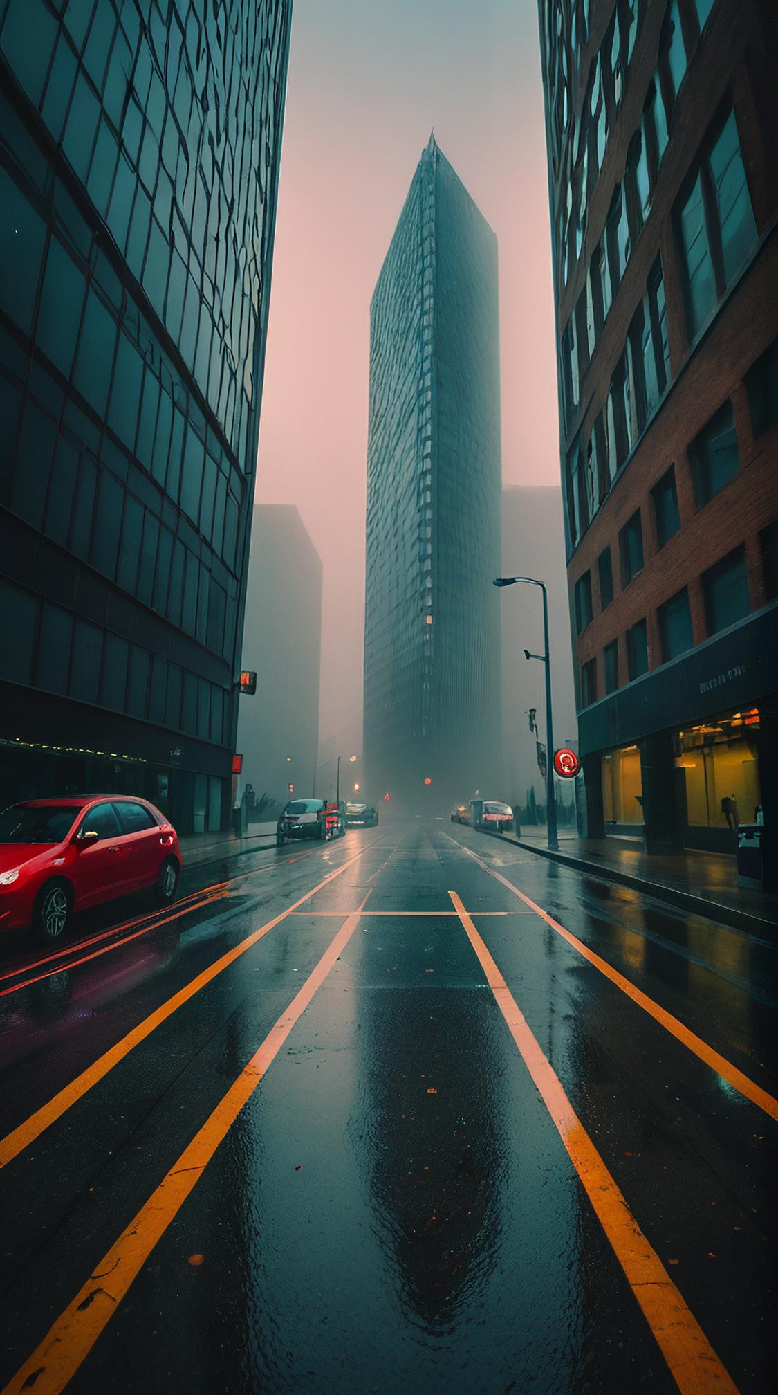 Tonalism, Brutal The Architect of Geometry , street, Foggy