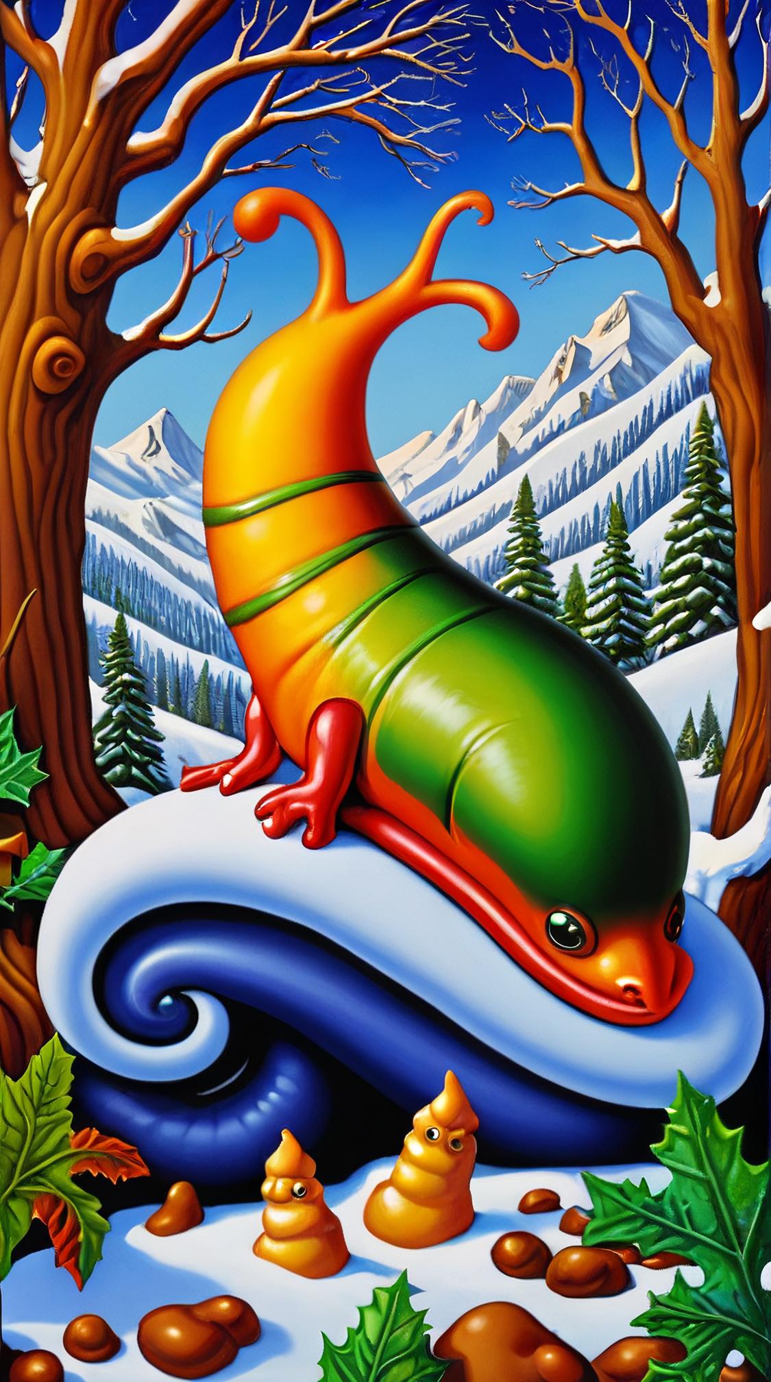 Slug, winter background, by Peter Blake , Todd Schorr