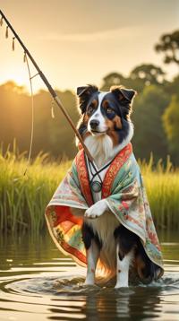 wearing Wonder Shinto Chore coat, Respected Vintage Australian Cattle Dog Australian Shepherd , Fishing, Seraphic Veil