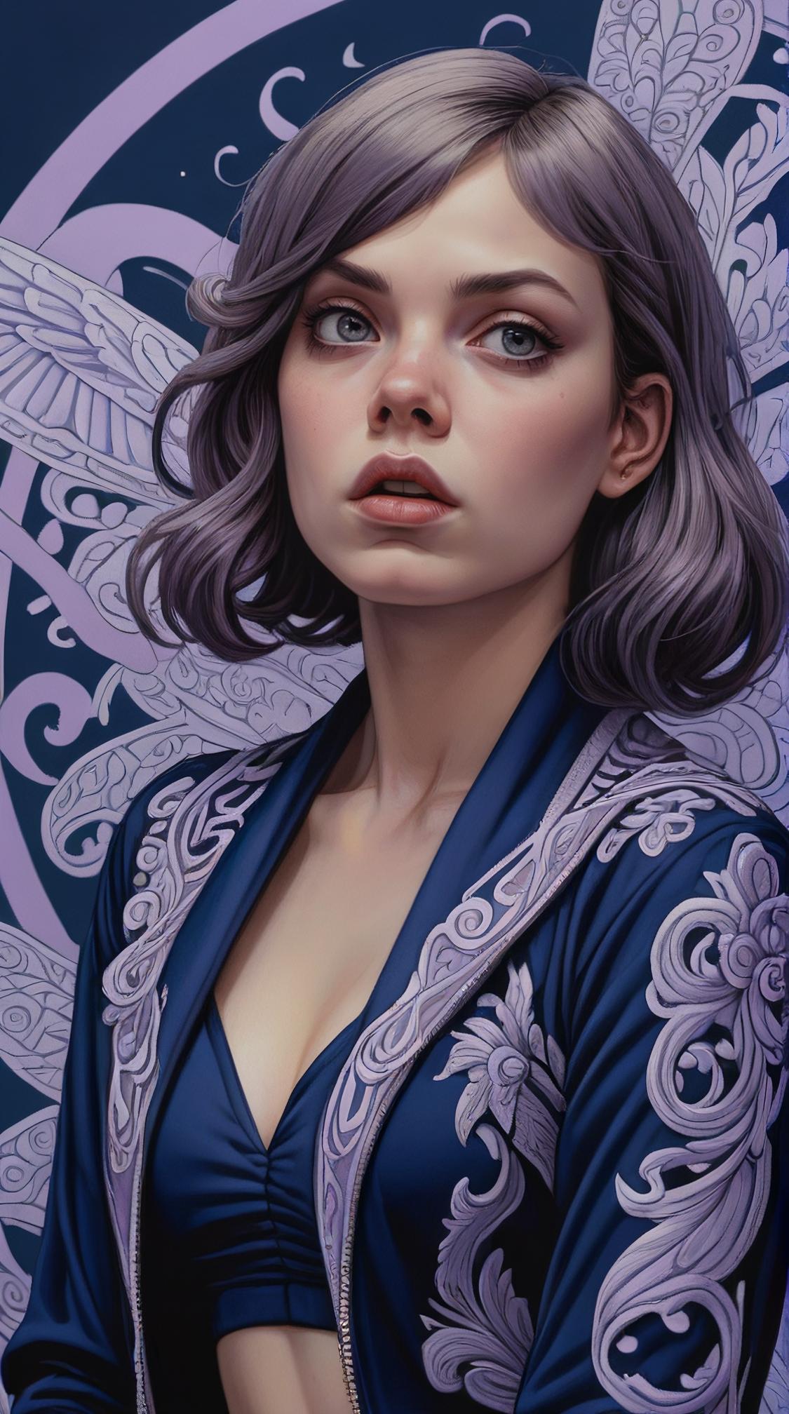 designed by Tristan Eaton Martine Johanna , intricate background, angle from below of a Aggressive Girl, she is wearing Slovak Shrug