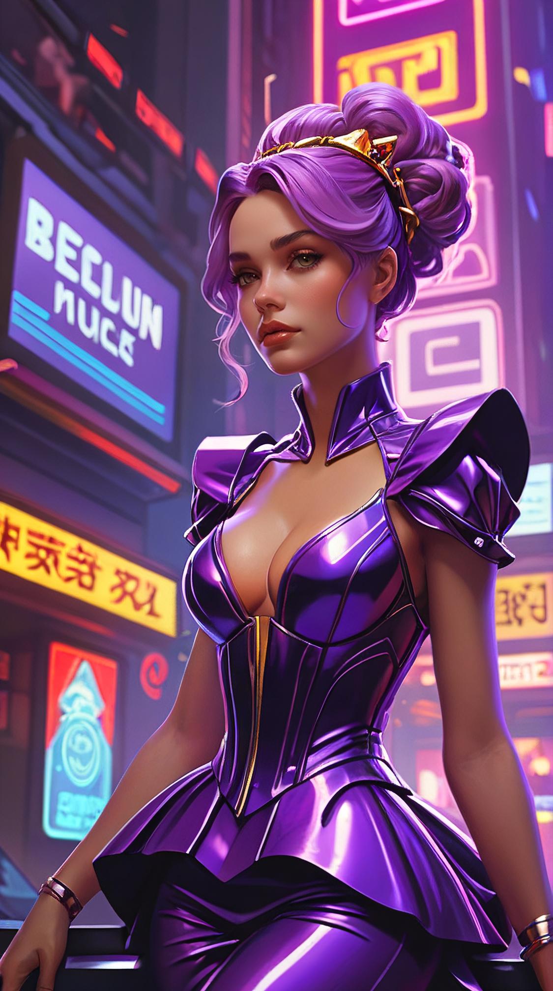 high angle shot of a Peplum saffron Persimmon , behance, electric purple neon hue, art by greg rutkowski