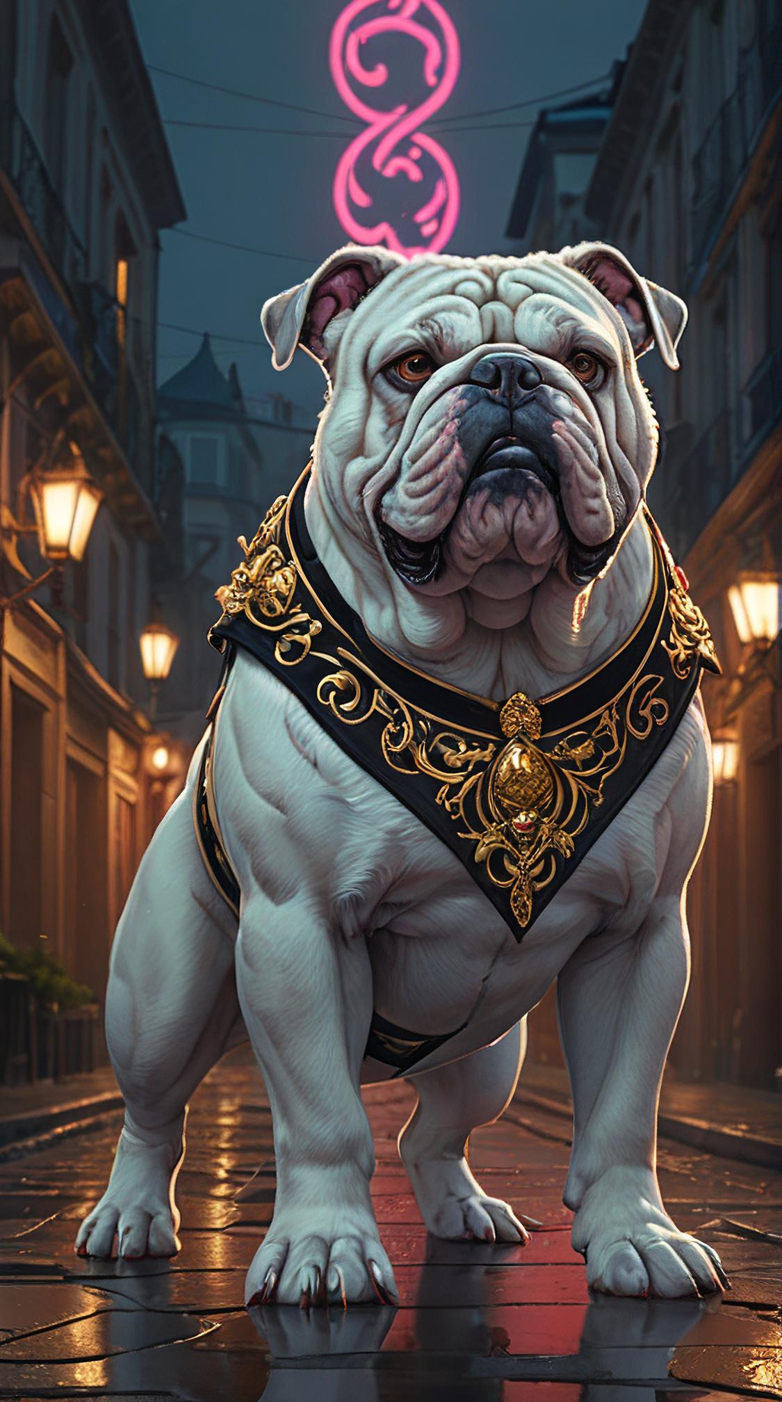 fantasy Anime, elegant, Horror, Thundering Bulldog with Baroque embroidery