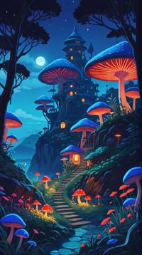 designed by Mamoru Oshii, landscape of a Neverland, it is Moody and Tribal, at Blue hour