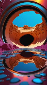 Visionary Pothole from inside of a Libya, Side lighting, in futuristic fashion, Metallic