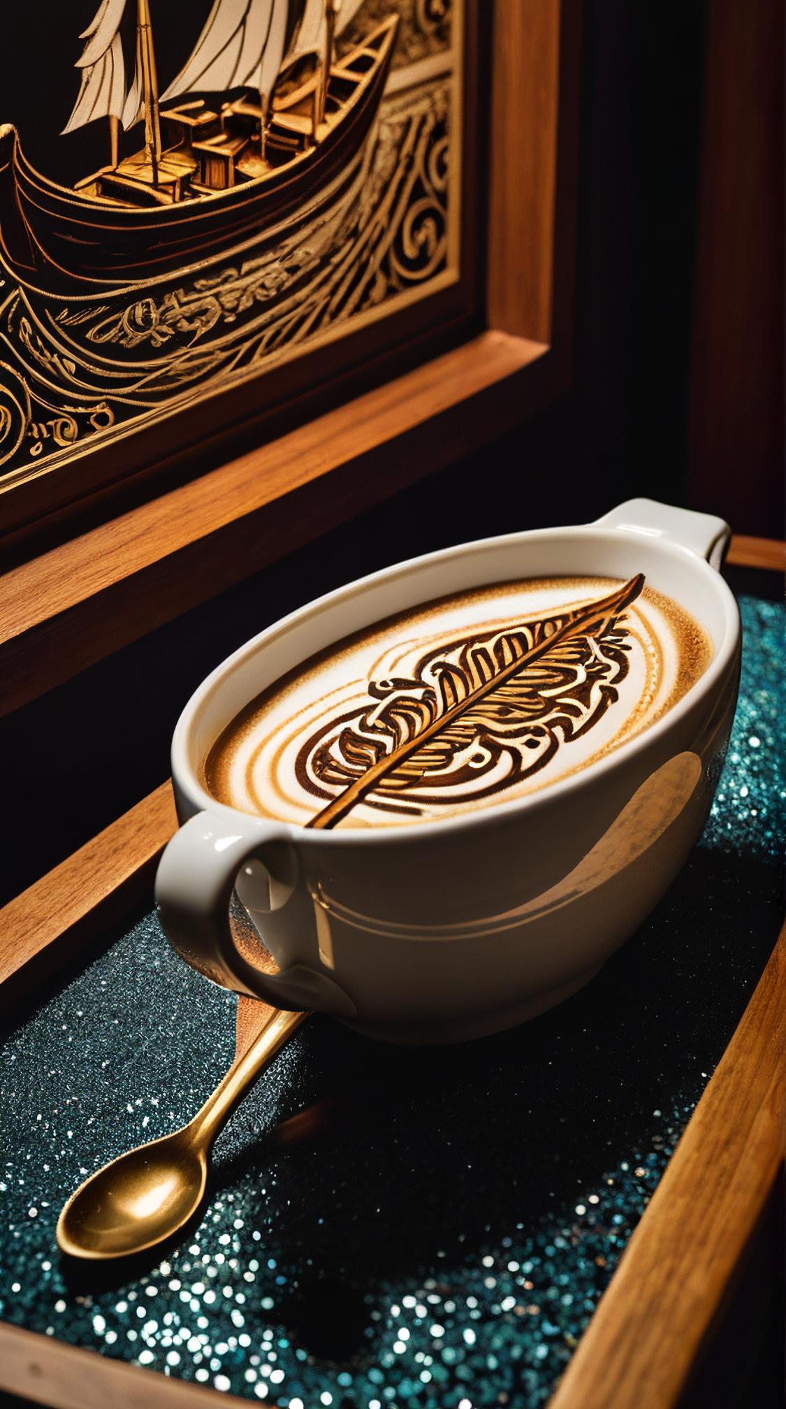 by Alfred Hitchcock , cinema art, latte art, detailed Photograph